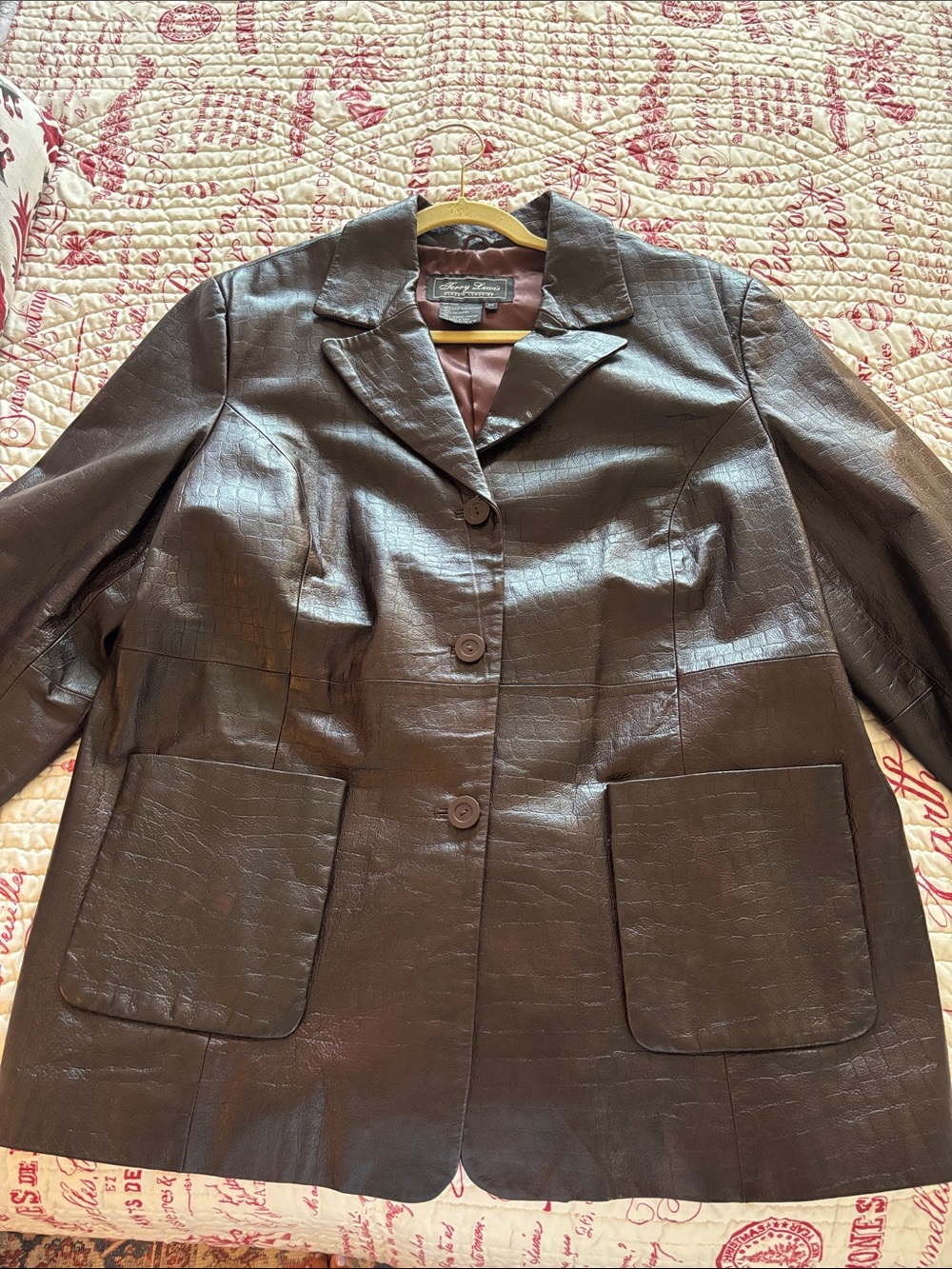 VINTAGE Terry Lewis Classic Brown Croc-Embossed Genuine Leather Jacket SZ 2X